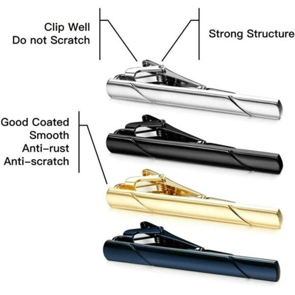 Men Tie Clip Set Black Gold Silver Blue Tie Bar Accessories for Wedding Business - Picture 2 of 7